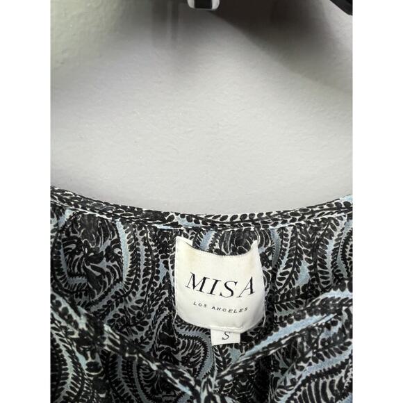 Misa Los Angeles Genette Dress Womens small Black V-Neck Short Ruffle Geo - Picture 4 of 8